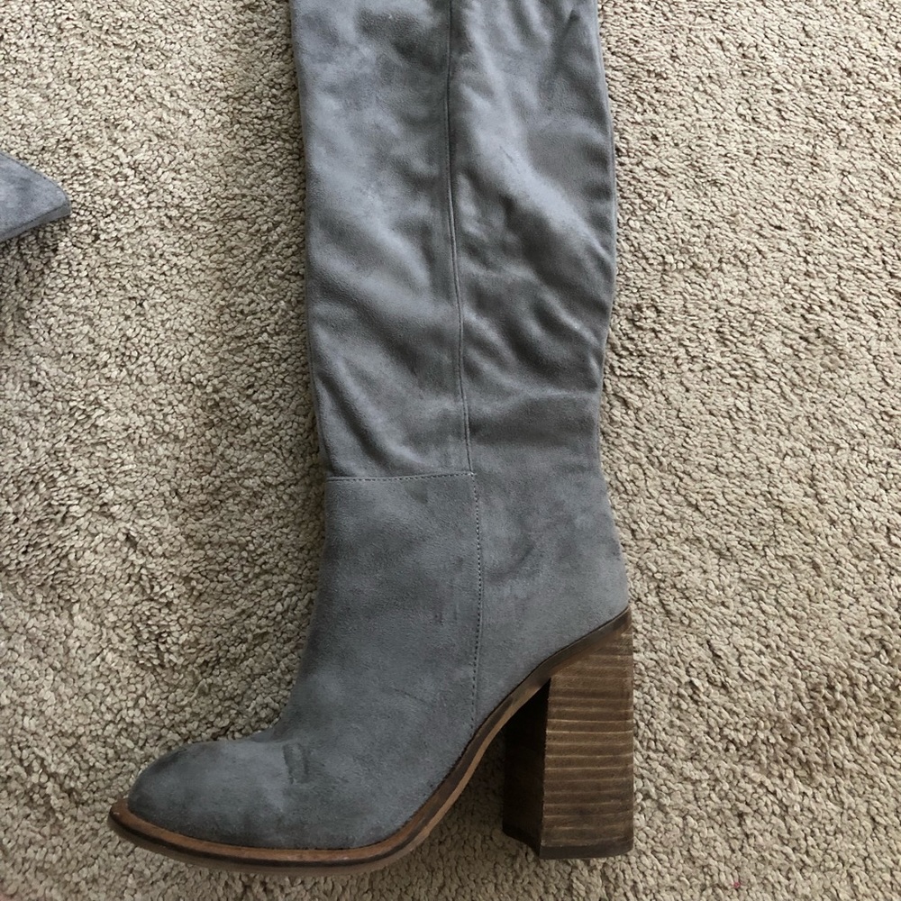 Grey suede over the knee boots
